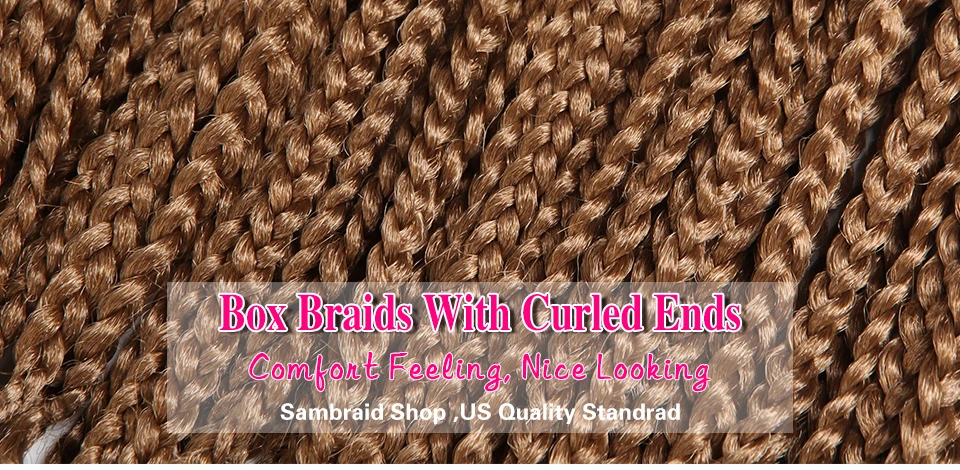 SAMBRAID Curl Box Braids Hair Extensions Crochet Braids Synthetic Hair 24Root/60G /Pack Pure Color For Black Women