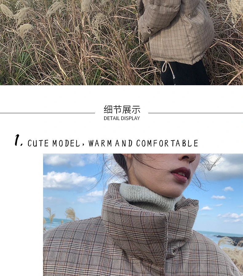 New korean Coats Short Chic Cotton Clothes Female Casual loose Plaid Parkas Coat warm Parkas Women Winter Jackets Tops XA49