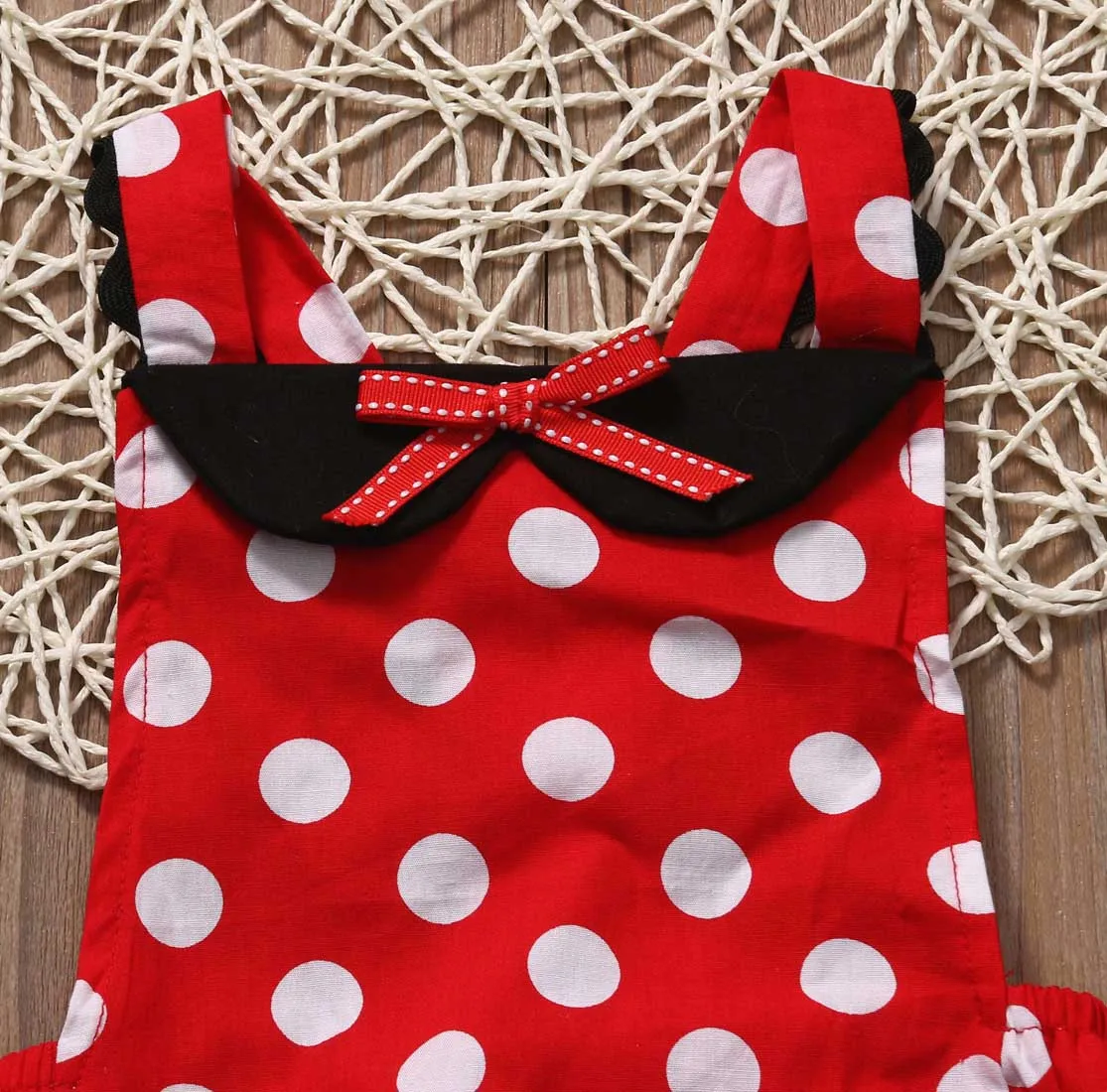Минни Мышь в горошек комплект для малышей новорожденных для маленьких девочек Летний комбинезон для детей кружевной наряд женский пляжный костюм Детская Костюмы