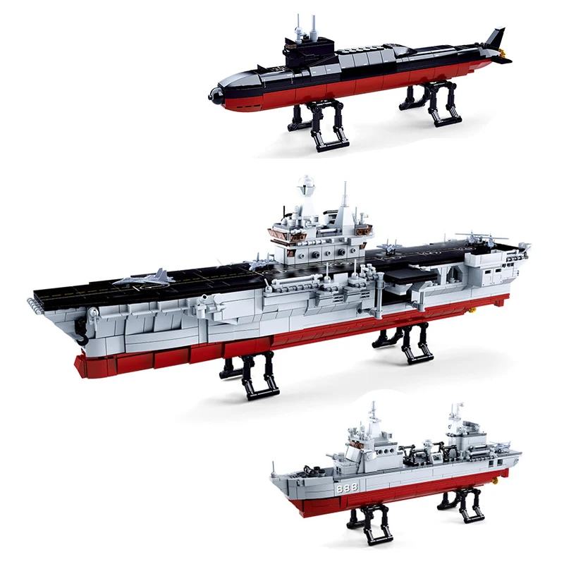

Navy Submarine Military Ship Plane Aircrafted Carrier Warship Battle Cruiser Frigate Model Building Blocks Toy