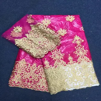 

African Bazin riche getzner Lace Fabric Gold Line Embroidered High quality 2018 French Tulle Lace With Guipure Lace Fabric