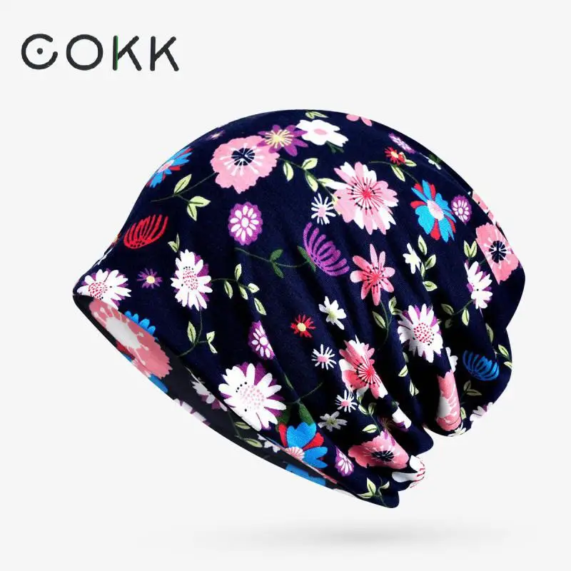 Женская Хлопковая шапочка COKK, шапочка тюрбан с цветочным принтом и хвостиком, тонкая шапка для осени и лета, 2020|Женские Skullies и шапочки| | АлиЭкспресс