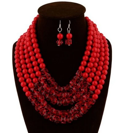 Jewelr 006187 10mm natural red crystal and coral necklace
