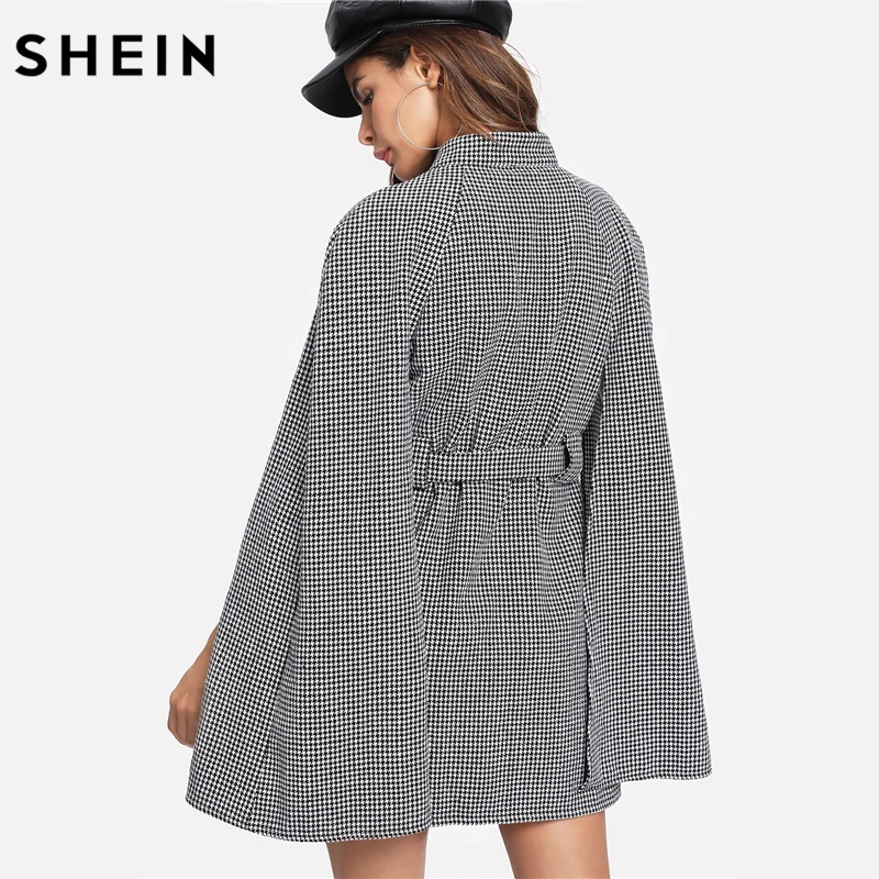 SHEIN Многоцветное Элегантное Модное Клетчатое Пончо С Поясом Винтажное Длинное