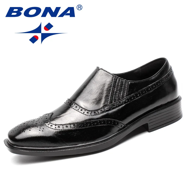 BONA/Новое поступление; классические мужские деловые туфли; мужские офисные туфли без застежки; Мужские модельные туфли из натуральной кожи; Удобный светильник - Цвет: Black-V