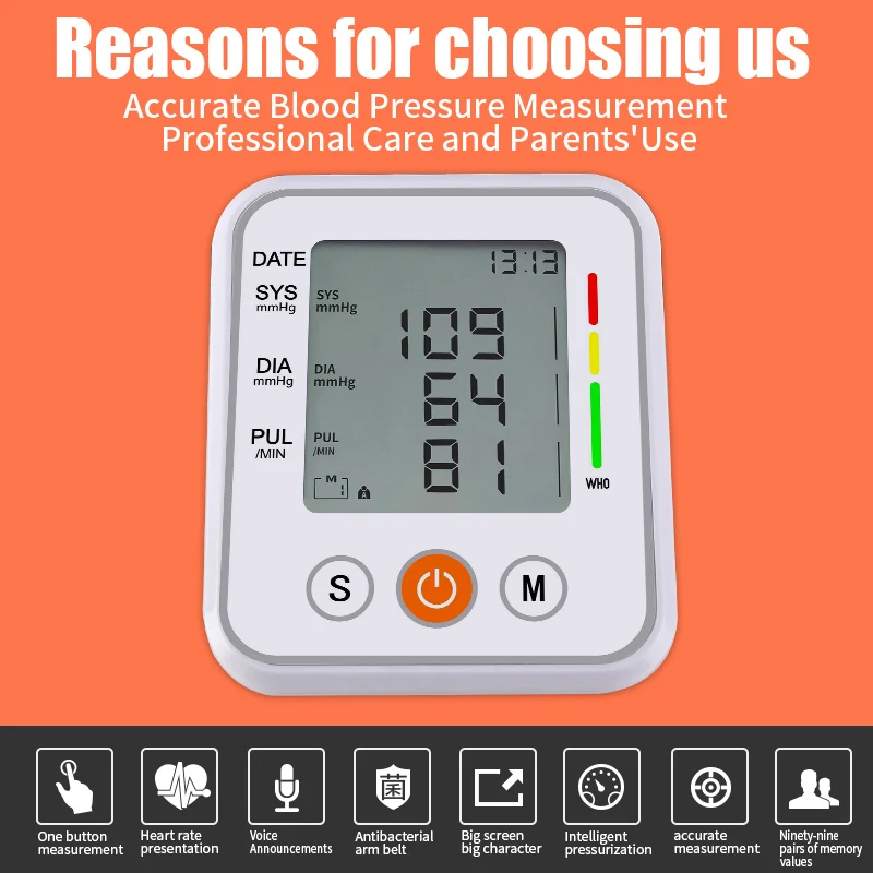 Portable Automatic Upper Arm Blood Pressure Monitor pressao Cuff Tonometer Arm Sphygmomanometer Tensiometer Bp Heart Rate 2