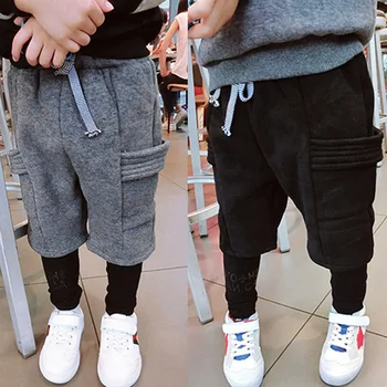 

2017 Winter Boys Girls Velvet Fleece Casual Pants Children's Thicker Warm Trousers Fake Two Pants Leggings Sport Cotton Pants