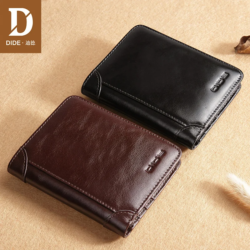 

DIDE Brand Fashion Men Short Wallet Genuine Leather Male Wallet Black Purse Small Thin Card Holders Women Wallets For Men
