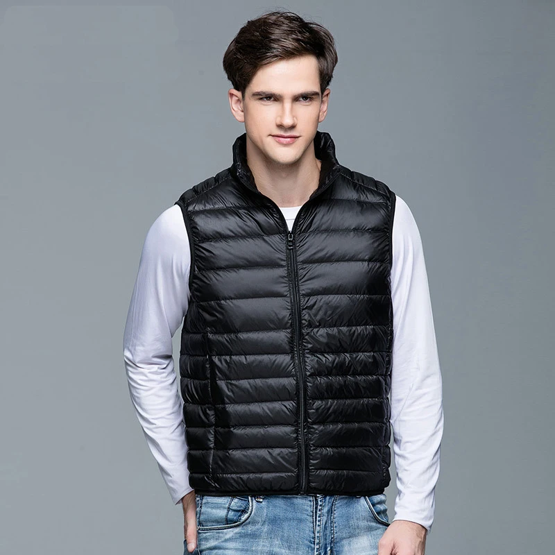Goedkoop 2019 Nieuwe mannen Winter Jas 90% Witte Eendendons Vest Draagbare Ultra Licht Mouwloze Jas Draagbare Vest voor Mannen
