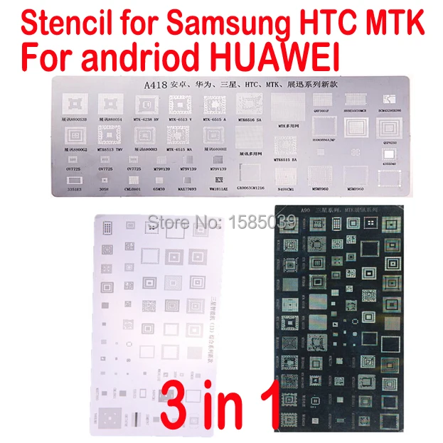 

free shipping 3pcs universal BGA Stencils for Samsung HTC Huawei Android MTK Directly Heated BGA Reballing Stencils Kit