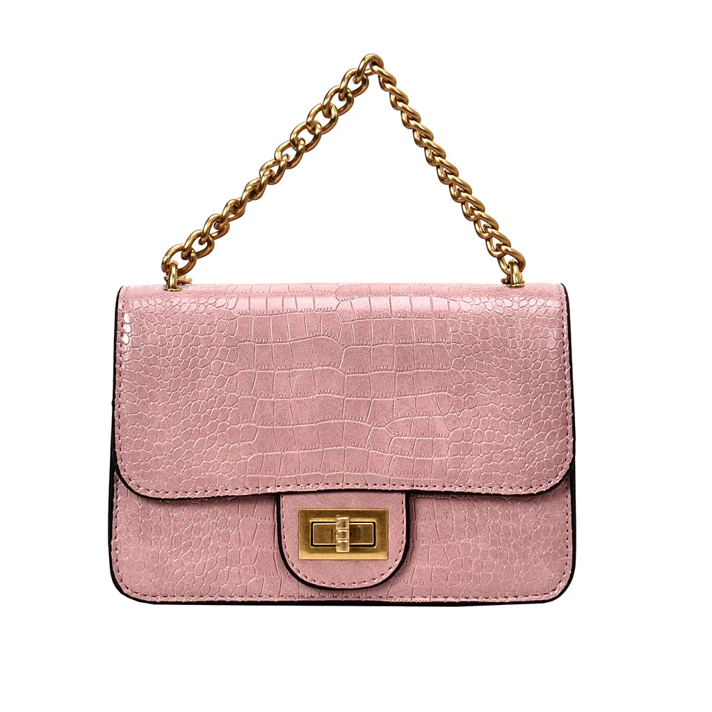 

Womens Elegant Solid Pink Buckle Summer Bags Fashion Ladies Wild Chain Simple Crossbody Bag Single Shoulder Messenger Bags