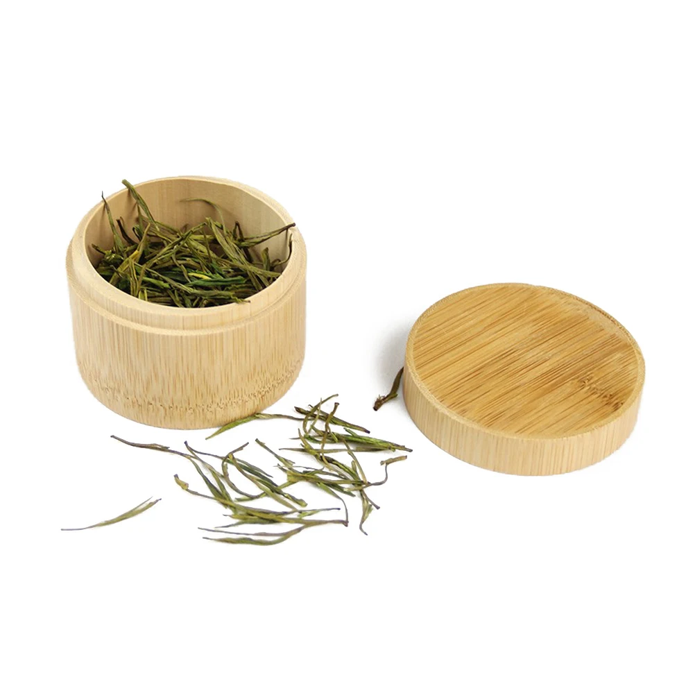 

Mini Round Bamboo Tea Box Maccha Storage Box Canister Column Tea Jar Caddy Storage Case Handmade Organizer