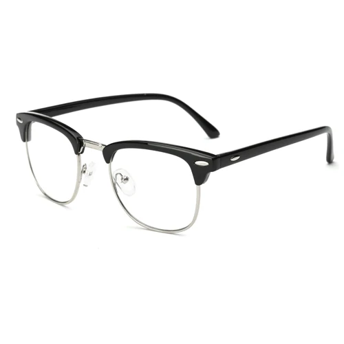 Винтажные очки для глаз, женские полуоправы, простые стеклянные очки, оправа, классические мужские брендовые дизайнерские заклепки, мужские очки, 6 цветов - Цвет оправы: C1 Bright black