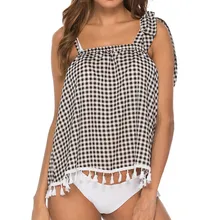 Бикини, сексуальный Клетчатый Ремень, с кисточками, маленький жилет, купальник, с лямками на плечах, пляжная одежда, топы для пляжа, купальный костюм для женщин, traje de bano