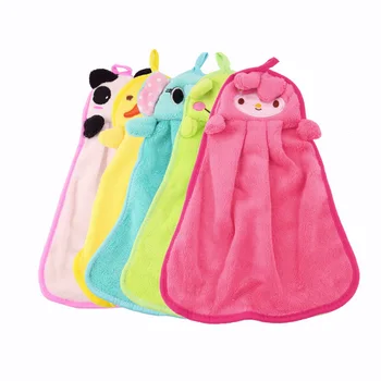 

OUTAD Cute Nursery Hand Towel quite Soft Plush Fabric Cartoon Animal Hanging Wipe Bathing Towel