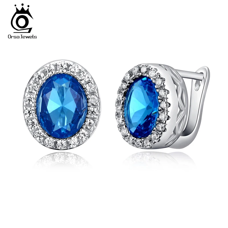 

ORSA JEWELS New Arrival Luxury 3 ct Oval Cut Blue Zircon Earring Silver Jewelry For Women Engagement Earring OE96
