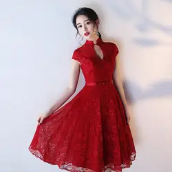 2018 современный Cheongsam Сексуальная Qipao красный Вечерние платья традиционные китайское платье Vestido де Noche Китай Костюмы магазине