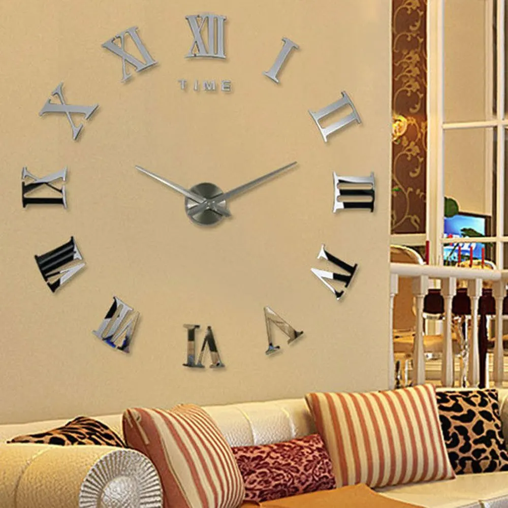 Roman Numeral Wall Clock Mirror Decal DIY Home Living Room Decoration