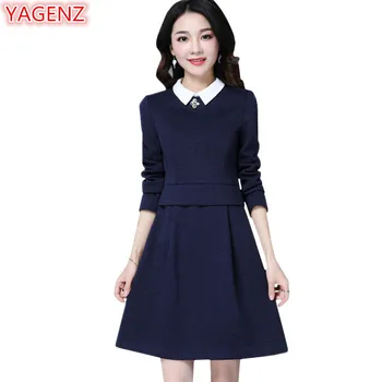 

YAGENZ Casual Dress Spring Autumn Dresses Women Long sleeve Fake two pieces Pullover Mini Dress Fashion Young Ladies Dresses 883