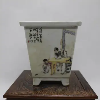 

Chinese old porcelain Four-sided flowerpot with ink figure story pattern
