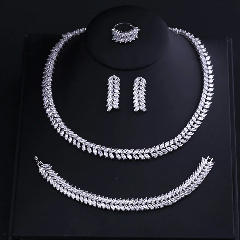

best new white gold Princess Wedding Jewelry Set 4pcs set with AAA Cubic Zircon for Women High Quality Bridal Jewelry