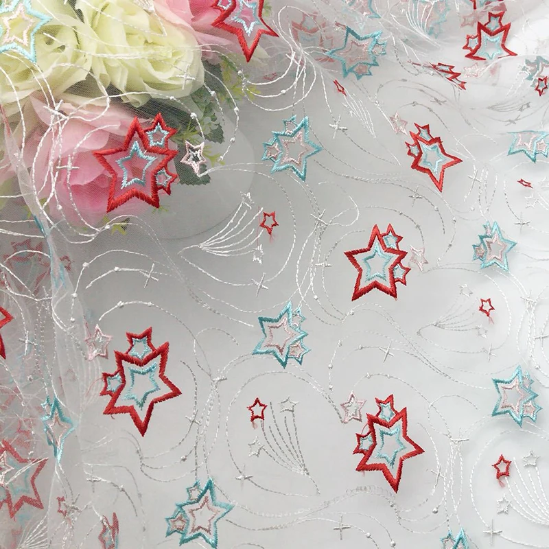 130X100 см кружевная Вышивка Марля печать Звезда Сетка кисточкой Тюль Ткань для детей юбка для свадебной вечеринки платье