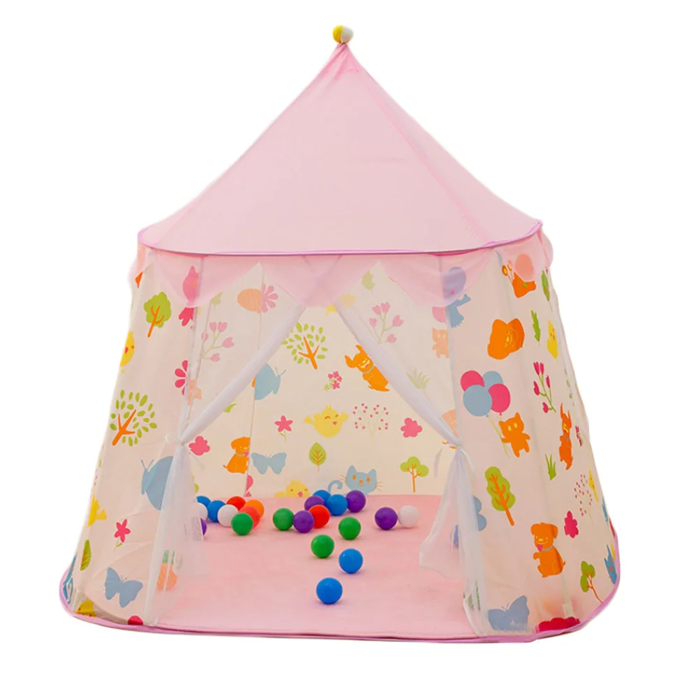 Портативная детская палатка, игрушечный мяч, бассейн, Замок принцессы для девочек, игровой домик, детский маленький домик, складной детский пляжный тент - Цвет: Pink