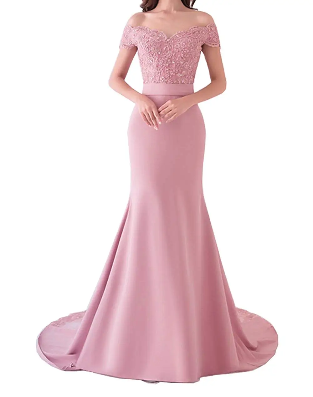 Pink Женское платье невесты De Soiree платье подружки невесты с юбкой-годе с открытыми плечами вечерние элегантные vestido de festa длинное выпускное платье - Цвет: Pink