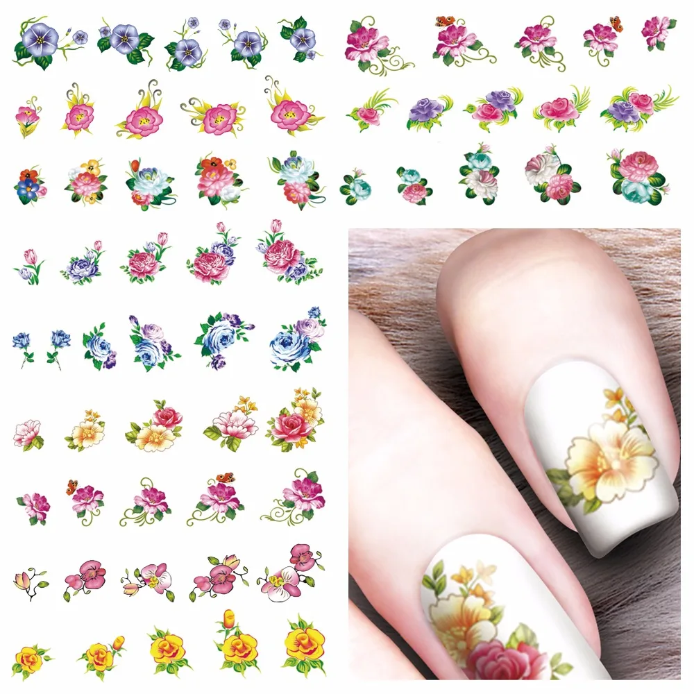 

YZWLE 1 Sheet Optional Chic Flower Patterns Nail Art Water Transfer Stickers Decals Nail Decoration Accessories