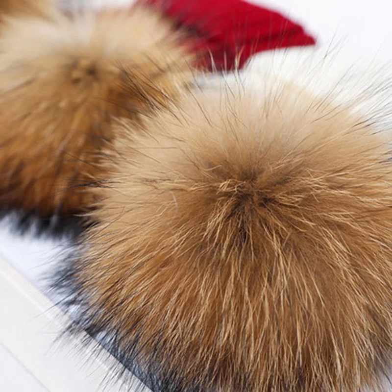 Real Fur Hat Knitted Real fox hair bulb Pom Pom Hat Women Winter Hat Unisex Kids Warm with wool Chunky Thick Stretchy Knit hat