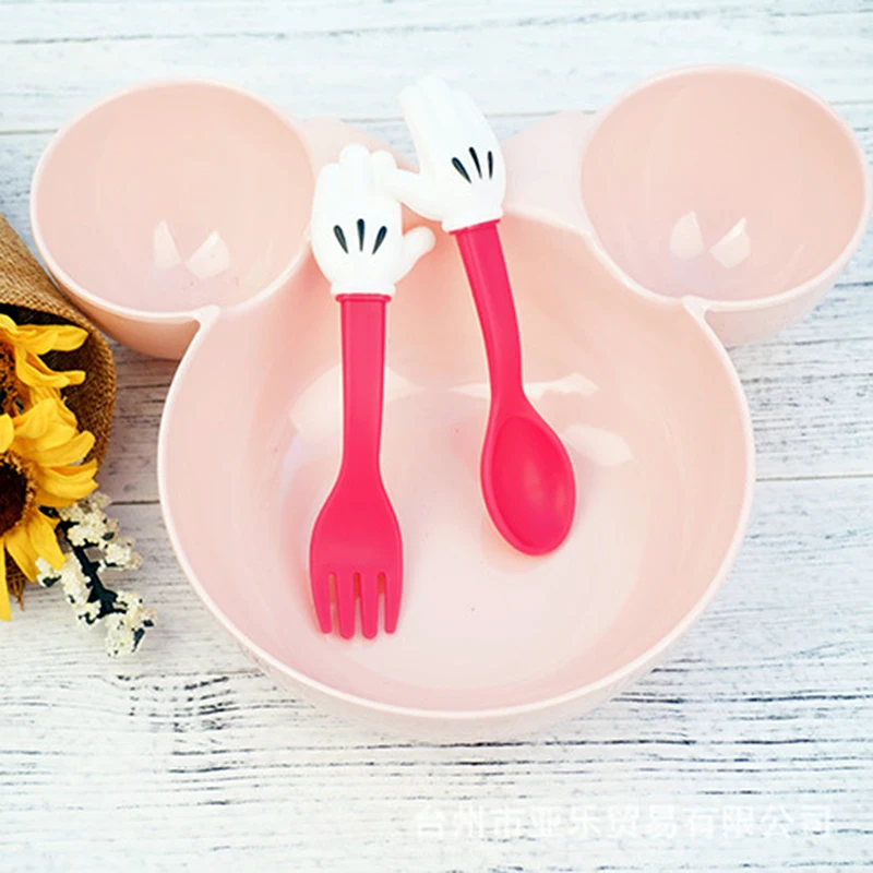 

2pcs/set Cute Mickey Mouse Claw Dinnerware teapoon Plastic PP Kids Tableware Set