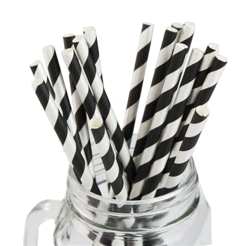

200pcs Party Favor Striped Paper Straws Gold Black White Wedding Party Baby Showers Drinking Decorations Supplies