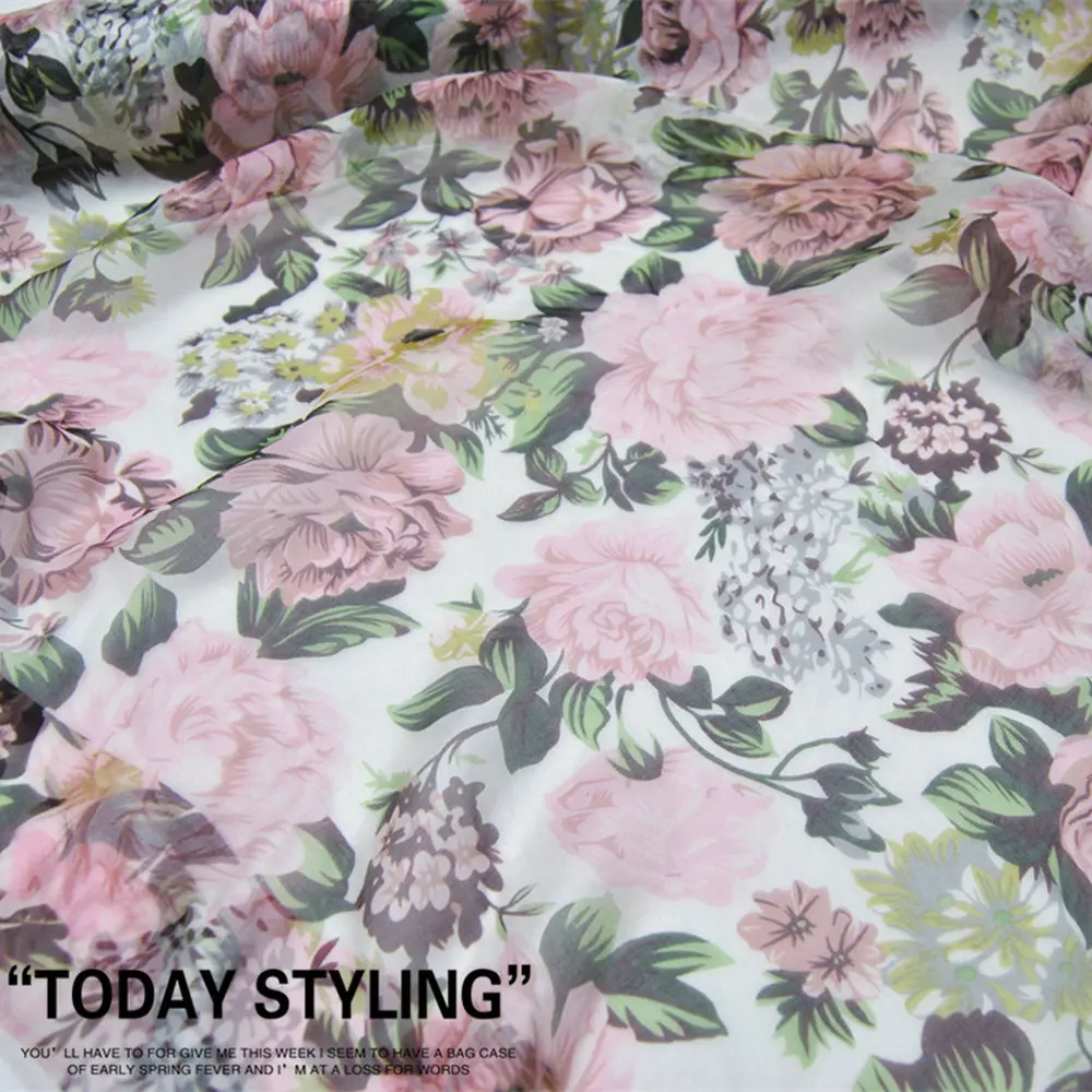

100% Silk Flowers Printing Silk Chiffon Fabric 6m/m 135cm