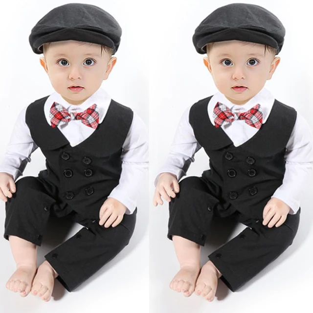 Baby Boy autumn Formal Suit Party Wedding Tuxedo Gentleman Romper