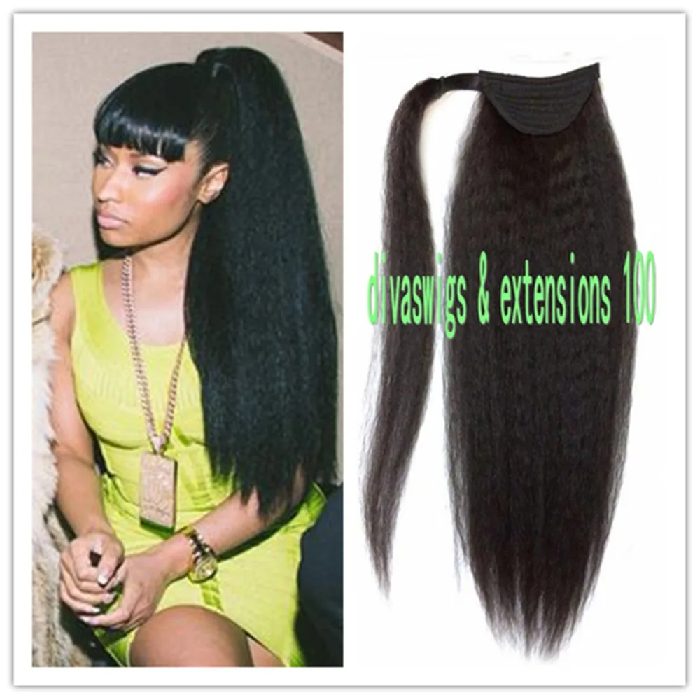 Nicki Minaj Ponytail Hair Extensions Kinky Straight Hair Brazilian Virgin Human Hair Ponytail Italian Yaki Straight Wrap Around Yaki Hair Hair Bobbyhair Color Dark Brown Hair Aliexpress