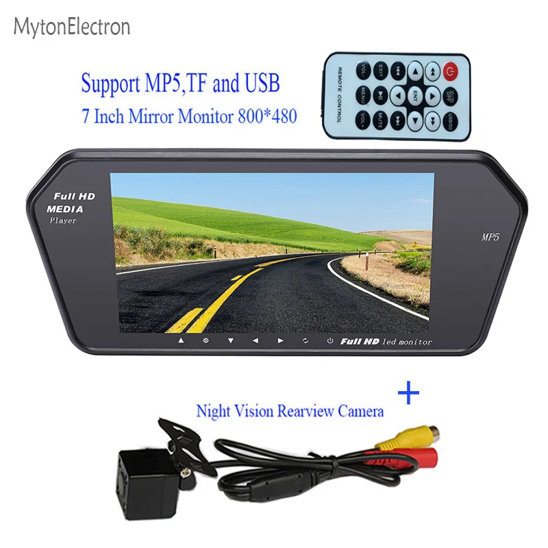 

Waterproof Night vision CCD Rear View Camera + 800x480 LED Screen 7 inch Car Mirror Monitor Support Mp5 TF USB FM Transmitter