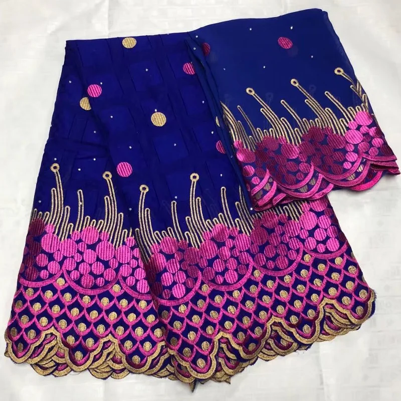 

high quality royal blue and fushia Dubai cotton lace fabric African voile lace fabric 5yards+2yards chiffon lace for dress DBL03