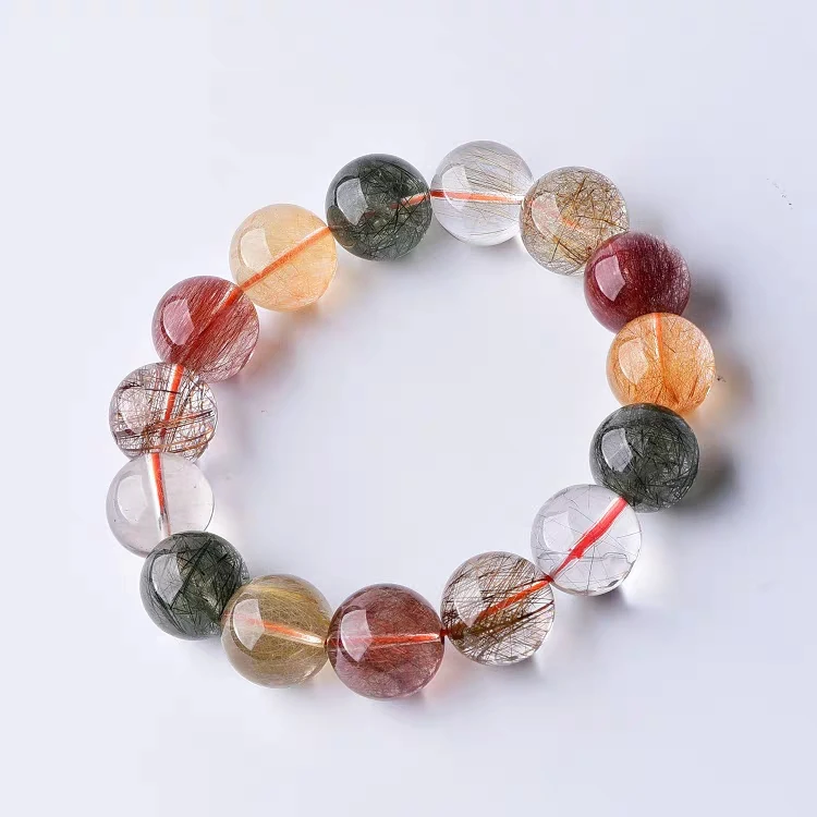 

Natural Gold Colorful Rutilated Quartz Crystal Round Beads Bracelet 5 Colors Woman Man 8mm 9mm 10mm 11mm 12mm 13mm 14mm AAAAA