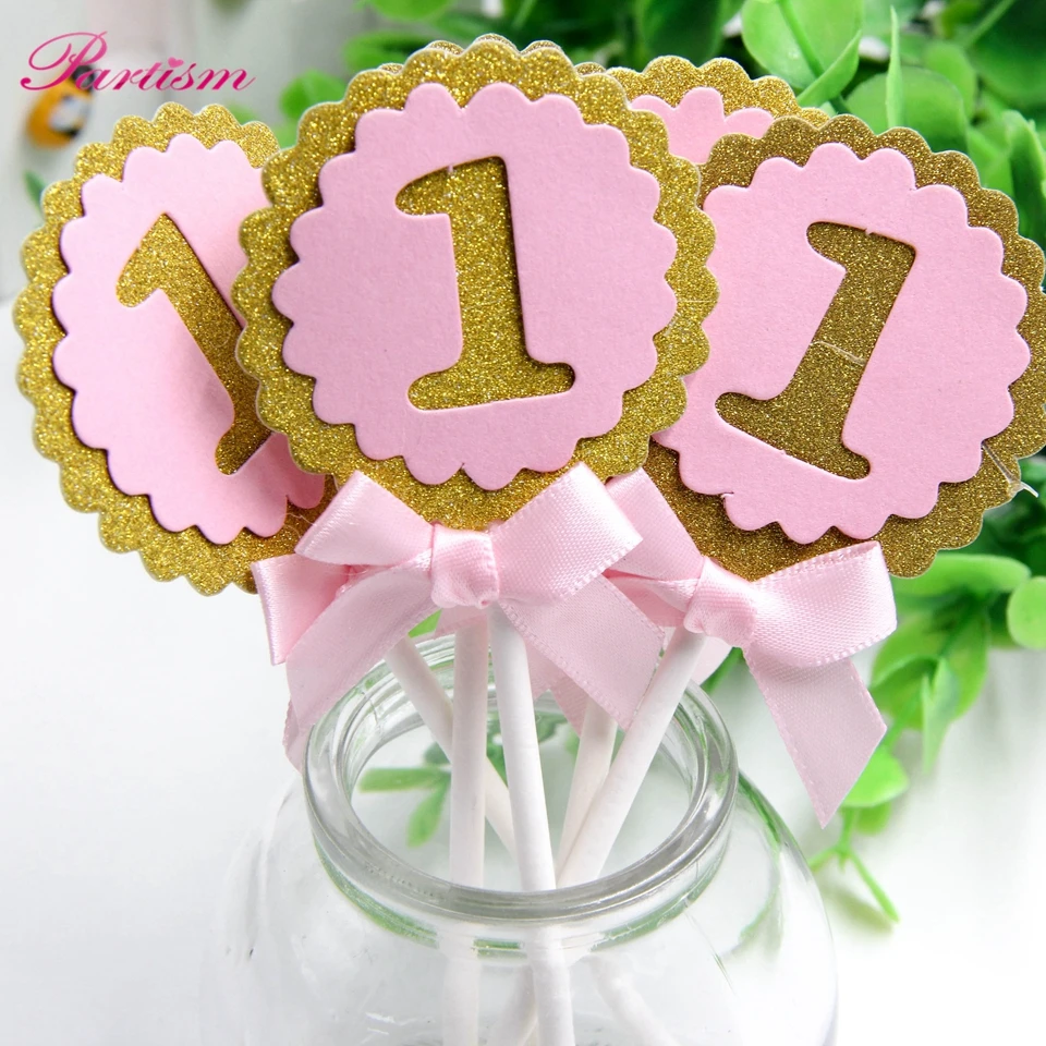 

10pcs/lot Blue&Pink Cake Toppers Round Birthday Party Decoration For Baby Shower Birthday Party DIY Cupcake Topper Supplies