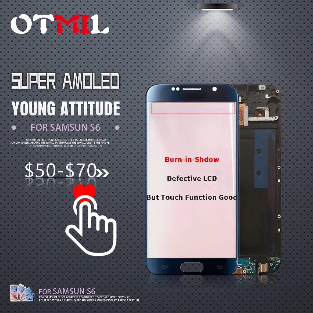 

OTMIL 5.1"AMOLED with Burn Shadow For SAMSUNG Galaxy S6 LCD Display Touch Screen with Frame Digitizer For S6 G920 G920F LCD #1