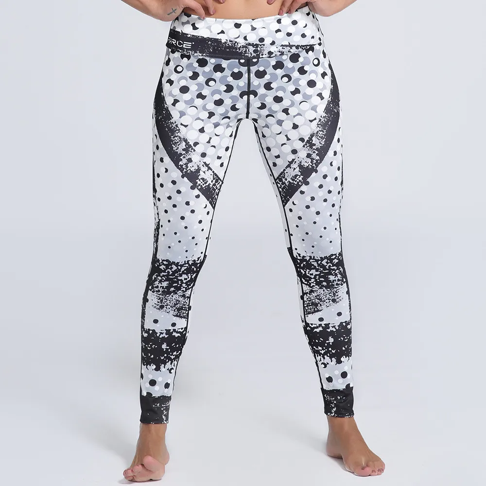 Women Black & White Spots Fitness Quick Dry Exercise Leggings High