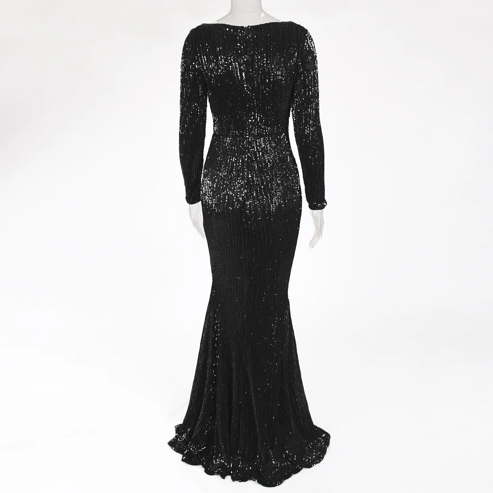 Вечерние платья длиной до пола с круглым вырезом; платье с длинными рукавами; облегающее черное платье с блестками; стрейчевое ночное длинное платье