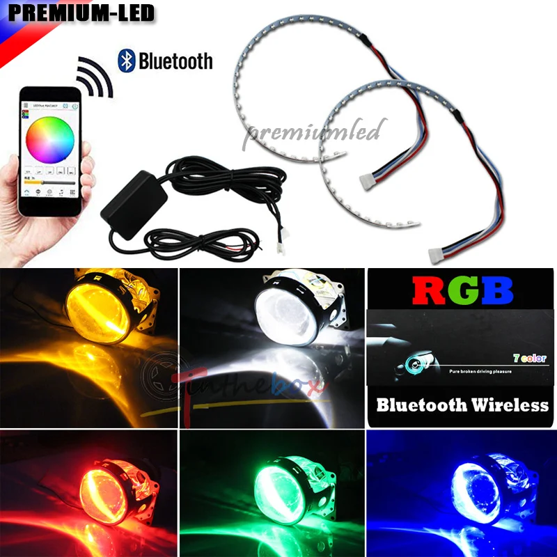 

Bluetooth Wireless Remote Control 15-SMD RGB LED Demon Eye Halo Ring Kit For Headlight Projectors or 2.5" 2.8" 3.0" Retrofit