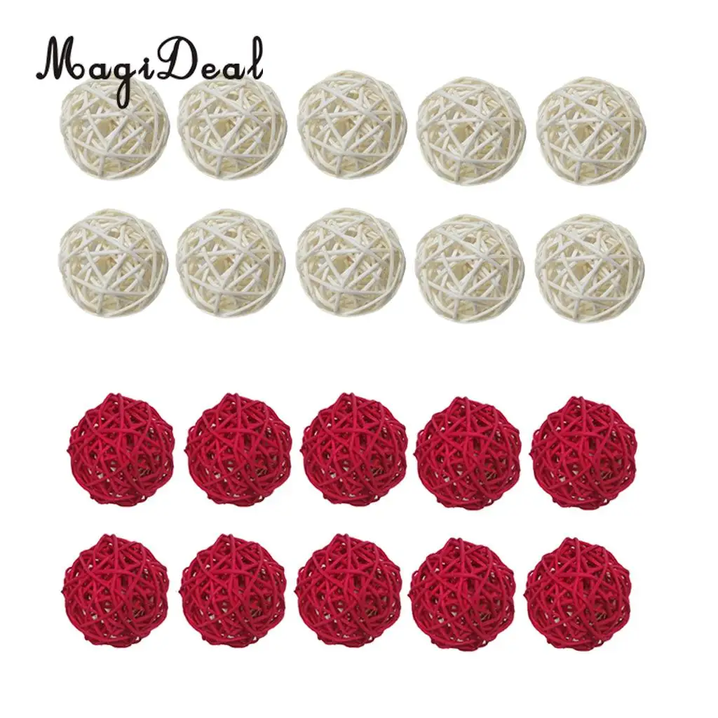 20 Pcs Red&White Rattan Wicker Balls Vase Fillers for Wedding Party Christmas Decoration, Decorative Spheres Rattan Twig 5cm