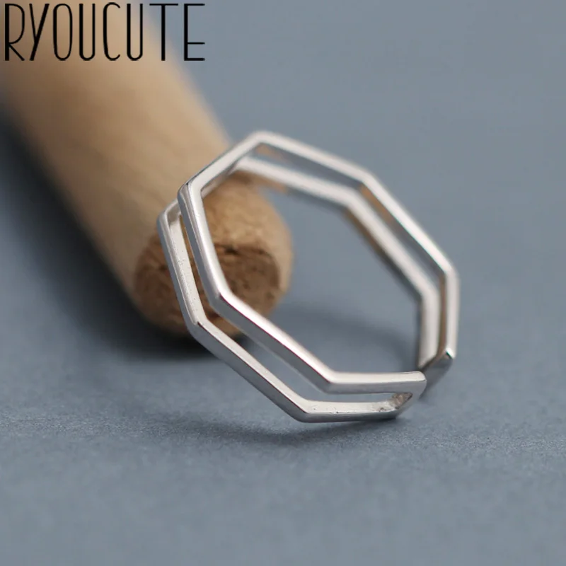 

Bohemian Real 925 Sterling Silver Hexagon Rings Gifts for Women Wedding Ladies Fashion Adjustable Antique Rings joyas de plata