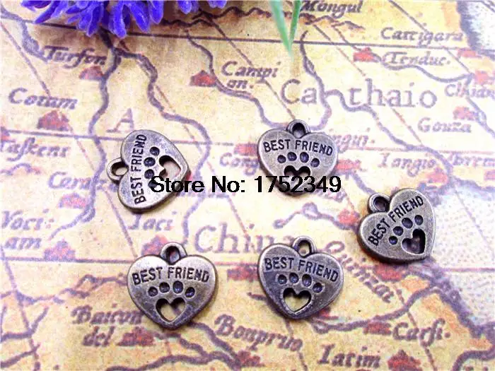 

20pcs--Best Friend Charms, Antique Bronze Tone with Heart Dog Paw charm pendants 15x15mm