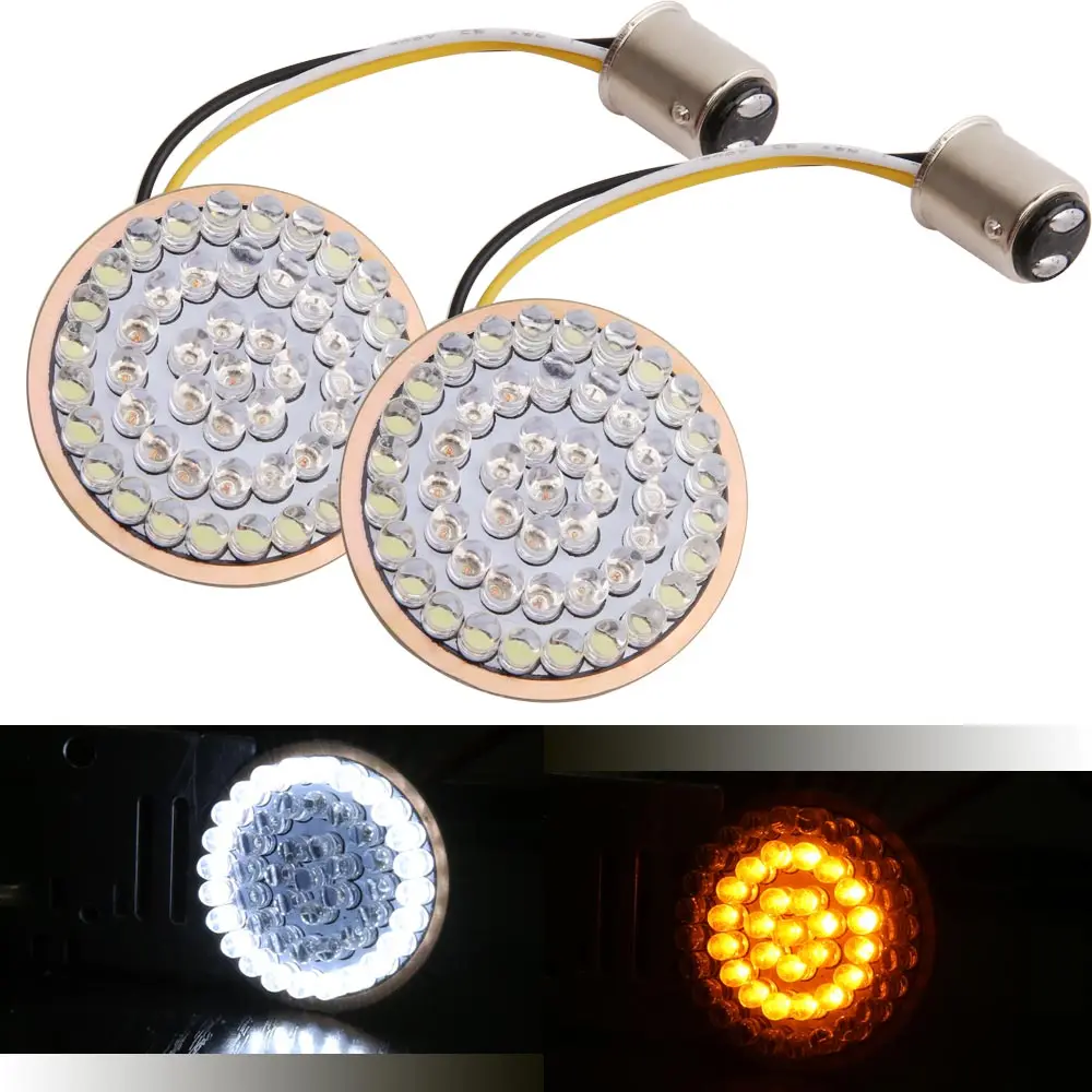 

Motorcycle White/Amber 1157 Bullet Front LED Turn Signal Inserts For Dyna Super Glide Custom FXDC, Road King FLHR