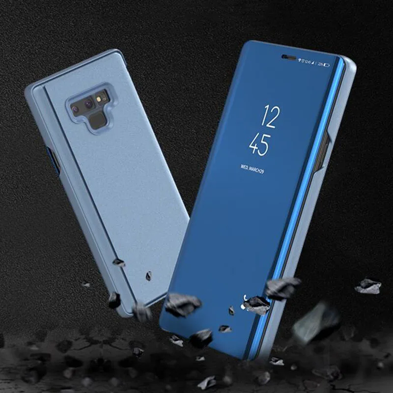 Прозрачный умный флип чехол для Samsung Galaxy Note9 из искусственной кожи с зеркальной