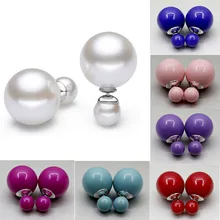 925 Sterling Silver Double Face Sided Women Round South Sea Shell Pearl Earring
