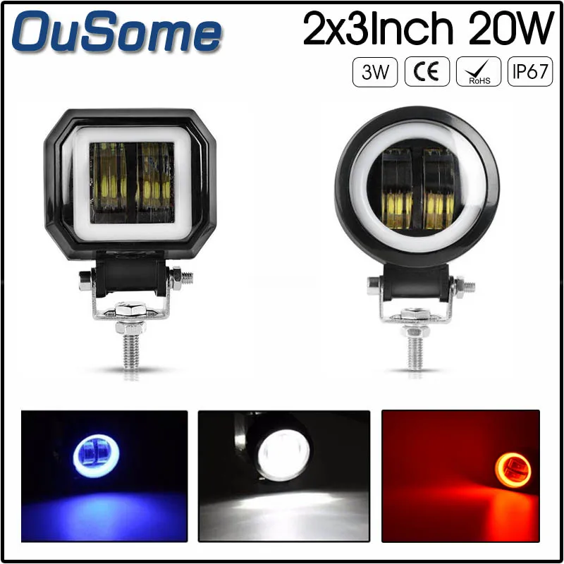 

2 years warranty 2 pieces 3 inch 20W high power IP67 waterproof offroad car truck 4x4 LED work light 12V LED angel eyes motor